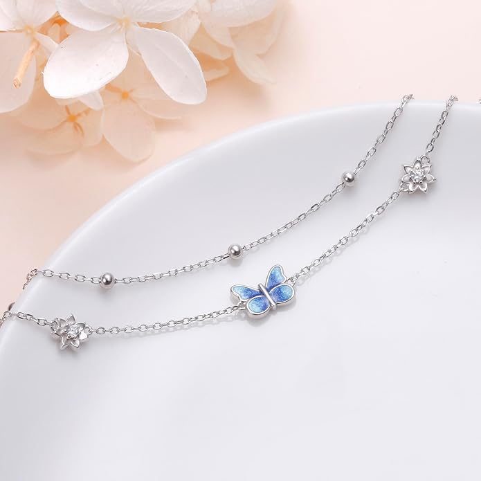 S925 Sterling Silver Ankle Bracelets Butterfly/Evil Eye/Anchor/infinity/Beach Anklet for Women Opal Moonstone Foot Chain Beach Jewelry