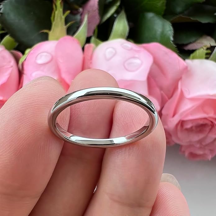 TUTISS 2mm 3mm 4mm 5mm 6mm 7mm 8mm 10mm White Tungsten Rings for Men Women Engagement Wedding Bands Domed Polished Shiny Comfort Fit