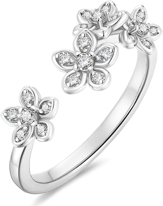 Moissanite Flower/Butterfly/Star Pretty Open Ring for Women, Adjustable Ring, Solid 925 Sterling Silver with Gold Plated, Stackable Ring, Birthday Valentines Anniversary Mothers Day Ideal Gift for Her