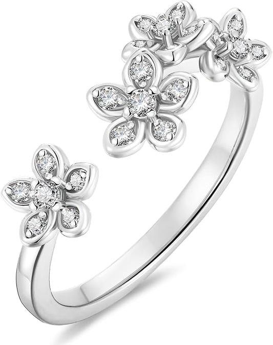 Moissanite Flower/Butterfly/Star Pretty Open Ring for Women, Adjustable Ring, Solid 925 Sterling Silver with Gold Plated, Stackable Ring, Birthday Valentines Anniversary Mothers Day Ideal Gift for Her