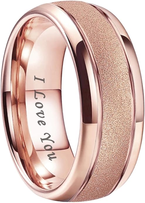 TUTISS 6mm 8mm Black/Gold/Rose Gold/White Tungsten Rings for Men Women Fashion Engagement Wedding Bands Sandblasted Finish I Love You Engraved Comfort Fit