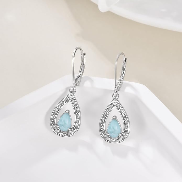 VONALA Dangle Earrings 925 Sterling Silver Opal Larimar Lapis Sapphire Turquoise Moss Agate Crystal Dangling Earrings Jewelry Gift for Women