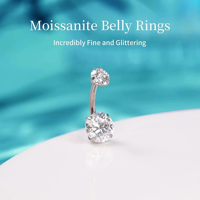 limerencia Moissanite Belly Button Ring, G23 Titanium Hypoallergenic Internally Threaded Navel Jewelry, Curved Dangle Belly Ring Piercing Jewelry for Women, Men