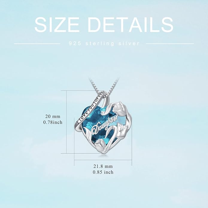 PROESS S925 Sterling Silver Daughter Heart Pendant Necklace from Dad Mom I Love You Forever Jewelry