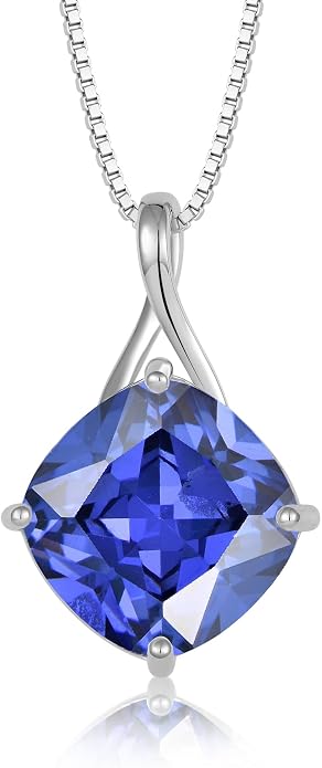 Square Cut Birthstone Necklace for Women Hypoallerg 925 Sterling Silver Cubic Zirconia Necklace Simple Jewelry for Her