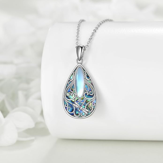 ONEFINITY Filigree Moonstone Necklace 925 Sterling Silver Bohemian Irish Celtic Necklace Abalone Shell Filigree Jewelry Gifts For Women