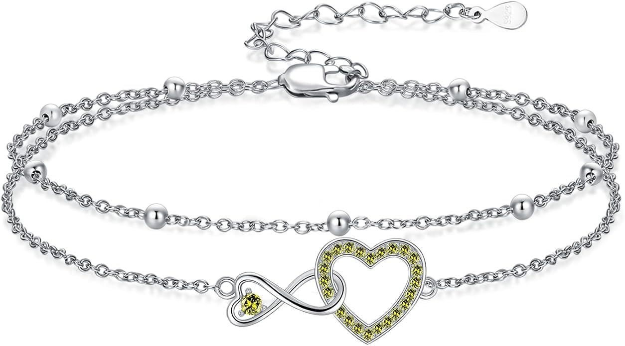Anklet for Women 925 Sterling Silver Double Infinity Ankle Bracelet Waterproof Summer Jewelry Anniversary Birthday Gifts for Her