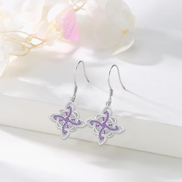 Celtic Knot Earrings 925 Sterling Silver Abalone Drop Dangle Celtic Earrings Gifts for Women