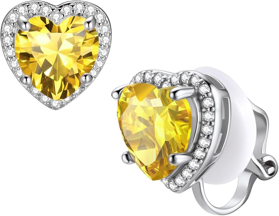 FindChic Sparkling Birthstone Clip On Earrings for Women, Silver Plated Stud Earrings 8MM Cubic Zirconia Non Pierced Studs, 12 Months Birthday Jewelry Gift