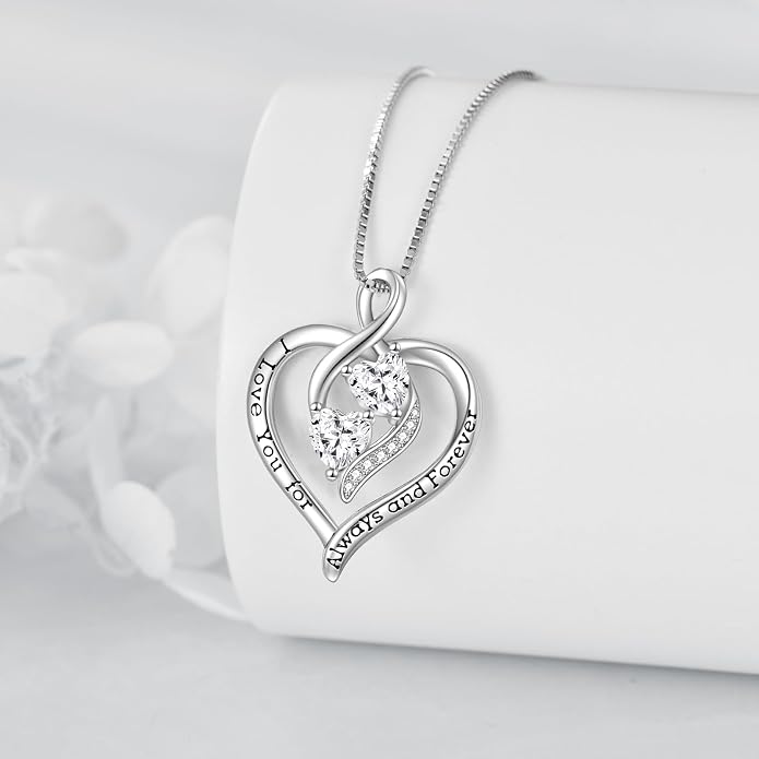 Hancock Forever Love Heart Birthstone Necklaces for Women 925 Sterling Silver Women Pendant Necklace, Mother’s Day Birthday Anniversary Jewelry Gift for Woman Mother Mom Wife Her