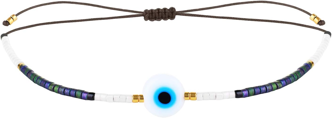 KELITCH Evil Eye Bracelets Crystal Seed Beaded Adjustable Cuff Charms Bracelets Amulet Fashion Jewelry Gift for Women