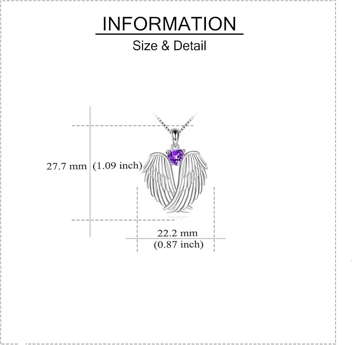 YFN Angel Wings Necklace 925 Sterling Silver Guardian Angel Wings Pendant Necklace Birthstone Necklace for Women Girls Christmas Jewelry Gifts