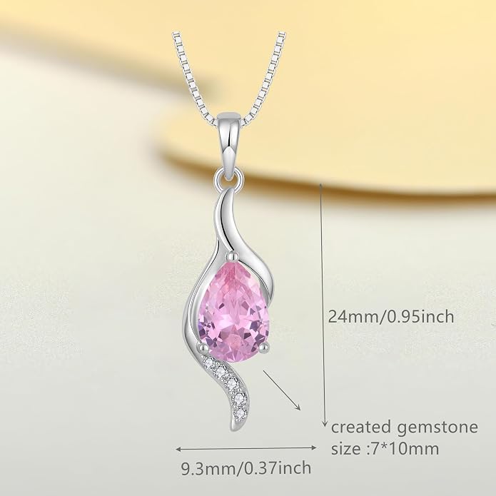 JO WISDOM Birthstone Necklace for Women Teardrop Cubic Zirconia Necklace 925 Sterling Silver Fine Jewelry Birthday Gifts for Women