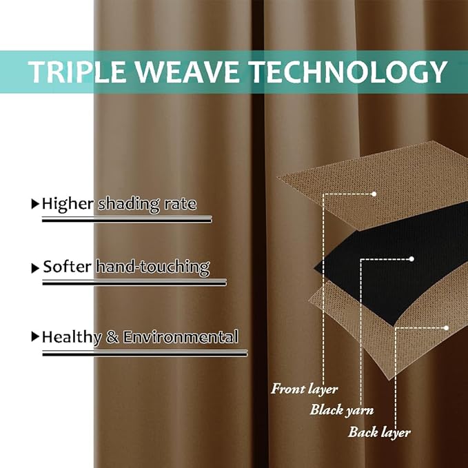 NICETOWN 100% Blackout Window Curtain Panels, Heat and Cold Blocking Drapes with Black Liner for Nursery, 84 inches Drop Thermal Insulated Draperies (Gold Brown, 2 Pieces, 52 inches Wide Each Panel)