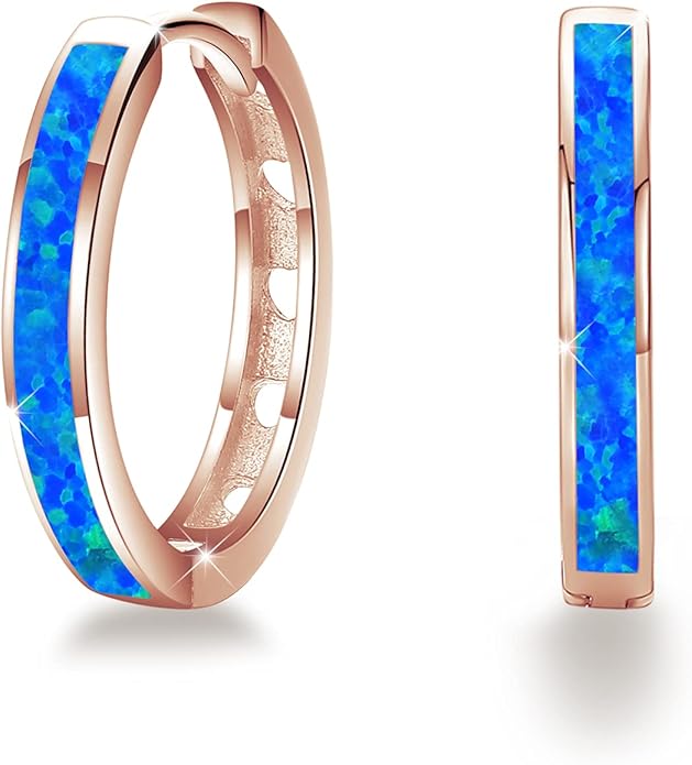 CUOKA MIRACLE 925 Sterling Silver Opal Hoop Earrings for Women - Opal Hinged Huggie Hoops, Hypoallergenic Small Hoop Earrings for Sensitive Ears, Dainty Everyday Jewelry Birthday Christmas Gift