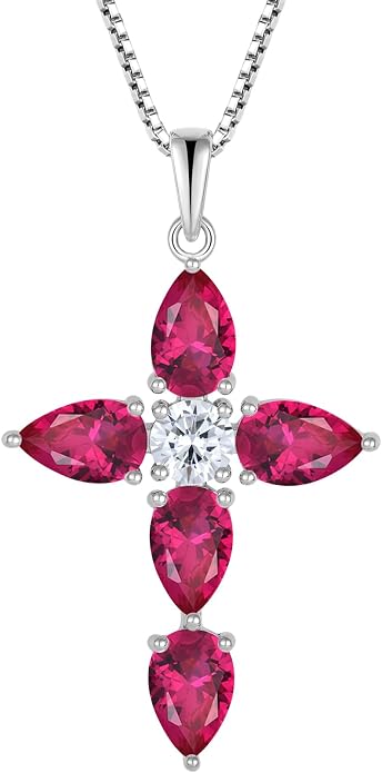 Cross Necklace for Women 925 Sterling Silver Teardrop Birthstone Pendant Religious Jewelry Gifts for Women