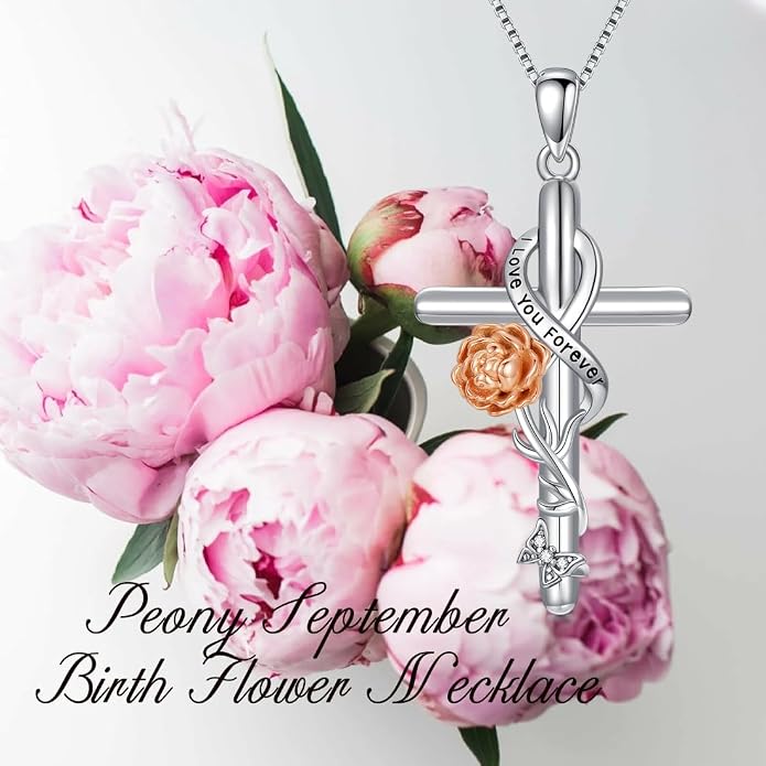 Cross Necklace for Women 925 Sterling Silver I Love You Necklace Religious Jewelry with Gift Box for Mother Daughter