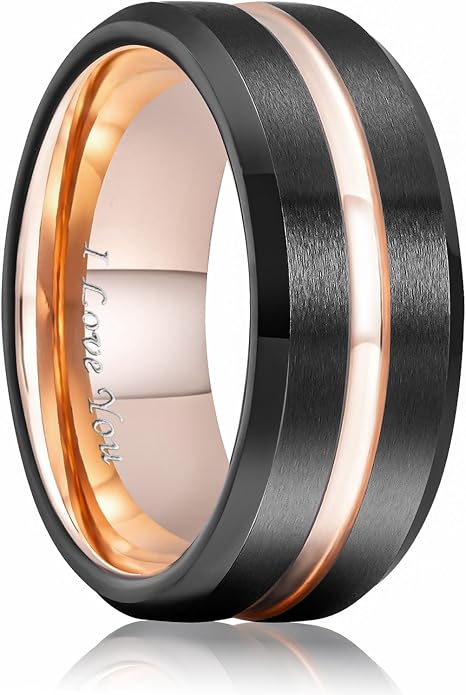 King Will Tungsten Carbide Wedding Band for Men Women-6/8/10mm Width Multicolor Available with Grooved Center Wedding Ring Suitable for Work, Gym Comfort Fit Size 4-16