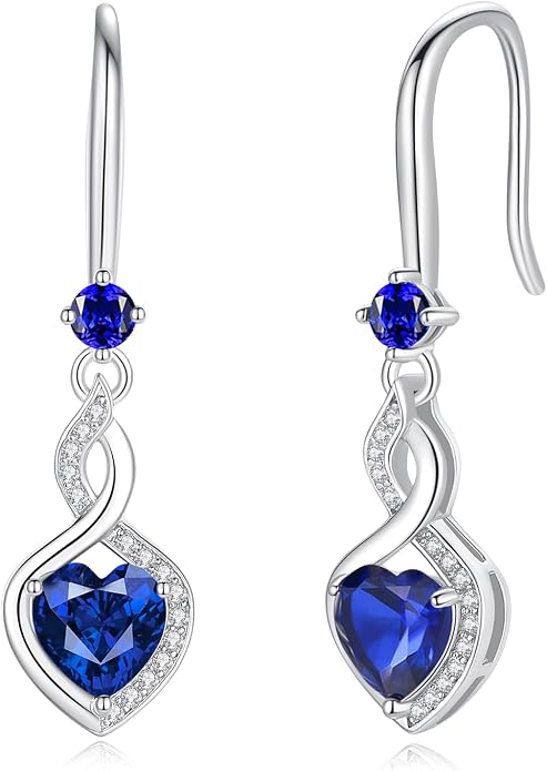 FANCIME Heart Infinity Dangle Drop Earrings 925 Sterling Silver Heart Gemstone Birthstone Earring