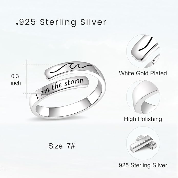 BEILIN 925 Sterling Silver Inspirational Jewelry Rings Adjustable Ring Personality Encouragement Gift for Teens Women