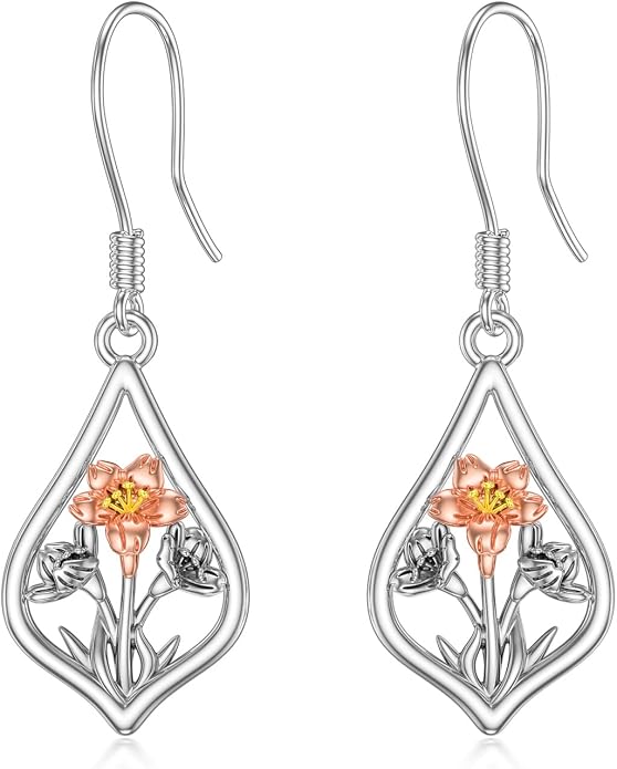 WINNICACA Sterling Silver Dangle Drop Earrings for Women Mom Flower Leverback Earrings Jewelry Christmas Anniversary Birthday Gifts