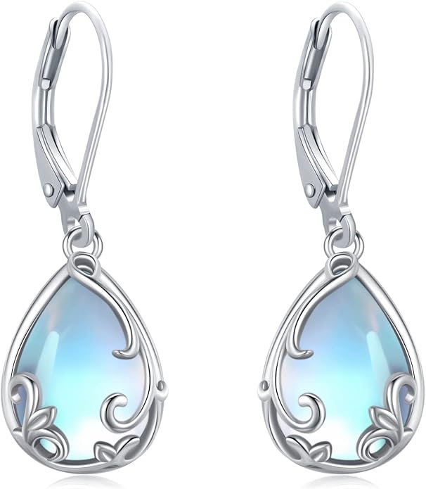 Dangle Earrings Sterling Silver Moonstone/Turquoise/CZ/Crystal Earrings for Women Tree of Life Animal Filigree Leverback Earrings Jewelry Gifts