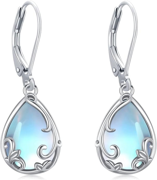 Dangle Earrings Sterling Silver Moonstone/Turquoise/CZ/Crystal Earrings for Women Tree of Life Animal Filigree Leverback Earrings Jewelry Gifts