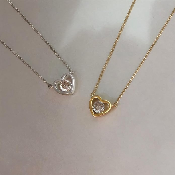 Airmb Cute Heart Necklace for Women Gold/Silver Plated Heart Pendant Choker Necklaces Tendy Love Heart Chain Necklace Dainty Gold/Silver Necklace Jewelry Gifts for Women