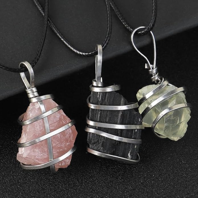 Natural Gemstone Pendant Necklace For Men & Women Spiritual Jewelry Wire Wrapped Gemstone Chakra Necklaces Real Stones For Him & Her