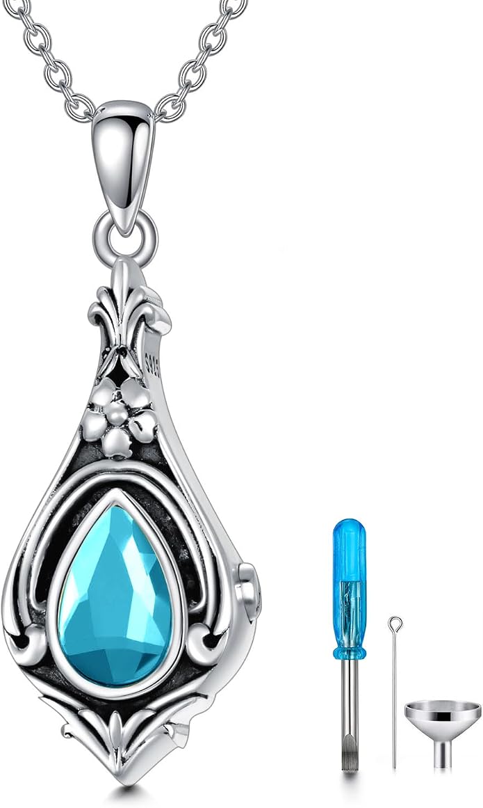 Seiyang Urn Necklace for Ashes 925 Sterling Silver with Birthstone Cremation Jewelry Keepsake Ashes Pendant Necklace Memorial Jewelry for Women Loved One