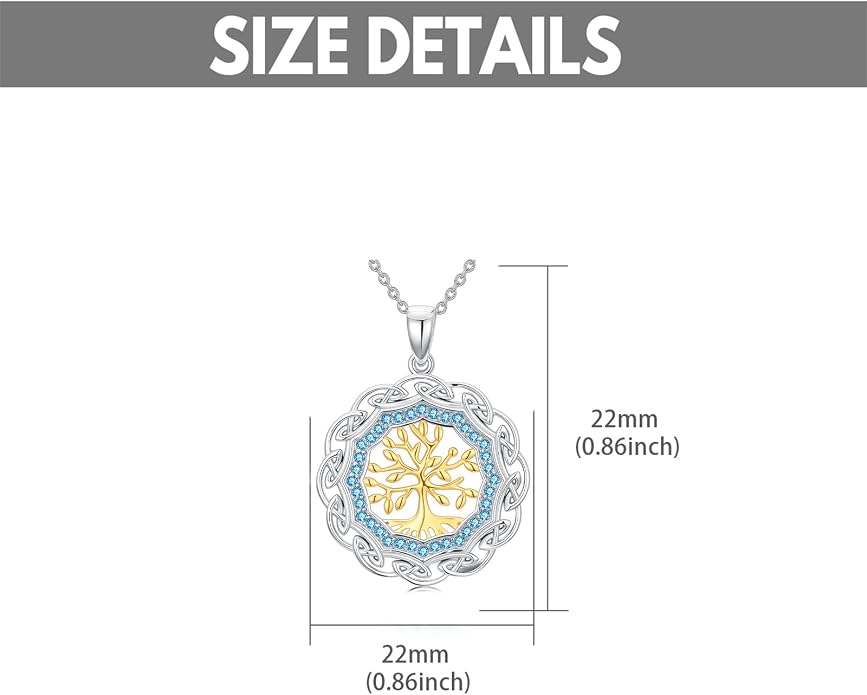 Sterling Silver Birthstone Celtic Tree of Life Necklace, 18K Gold Plated Colored Gemstone Tree of Life Pendant Two-Tone Necklaces Jewelry Birthday Gifts for Women 18" - 20"