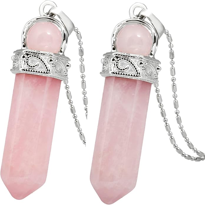 TUMBEELLUWA Crystal Point Necklaces Hexagonal Prism Stone Pendants with Chain Healing Jewelry Pack of 2
