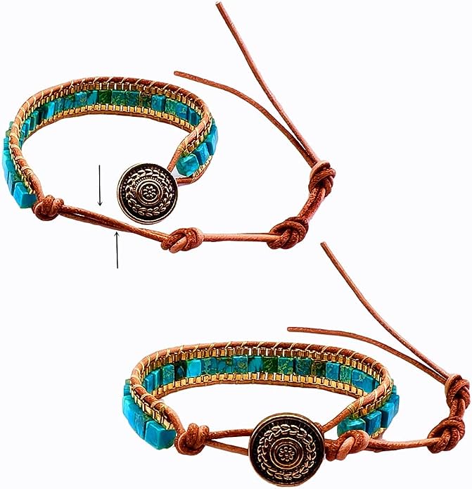 Mens Genuine Leather Bracelet - Handmade Adjustable Leather Cuff Bracelet punk Style leather wrap Wristband for Men