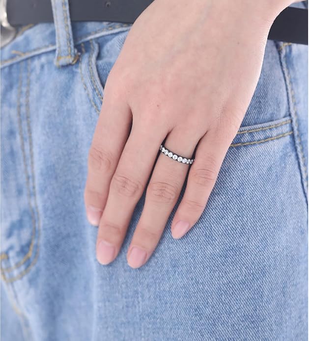 TIGRADE 3mm Women Titanium Engagement Ring Cubic Zirconia Eternity Wedding Band Size 3-13.5