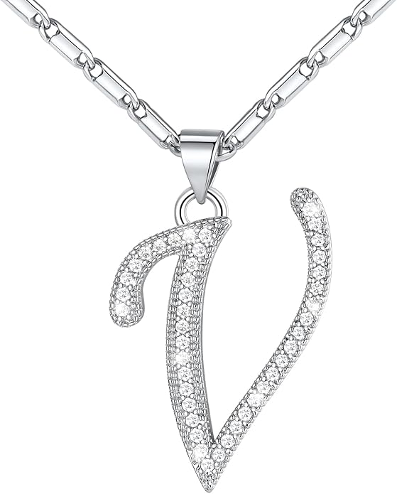 U7 Initial Necklace for Women, Gold/Platinum Plated CZ Crystal Letter A-Z Pendant Necklace, Shiny 20 Inch Name Chain Dainty Personalized Jewelry for Men Mom Wife Friend
