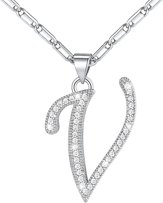 U7 Initial Necklace for Women, Gold/Platinum Plated CZ Crystal Letter A-Z Pendant Necklace, Shiny 20 Inch Name Chain Dainty Personalized Jewelry for Men Mom Wife Friend