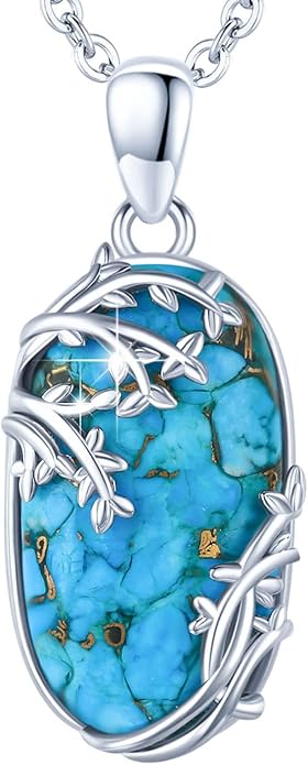 Oval Turquoise Life Of tree Necklace for Women S925 Sterling Silver Family Tree Necklace Lucky Turquoise Jewelry