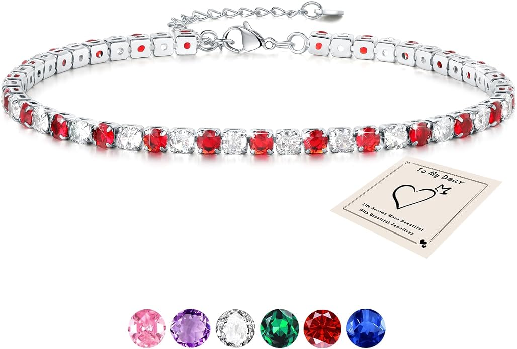 Sfoni Ankle Bracelet for Women, Adjustable Slider Anklet Sparkling Cubic Zirconia Summer Ankle Chain Anniversary Birthday Graduation Jewelry Gift for Women Men with Gift Card & Box