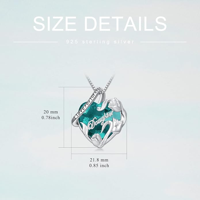 PROESS S925 Sterling Silver Daughter Heart Pendant Necklace from Dad Mom I Love You Forever Jewelry