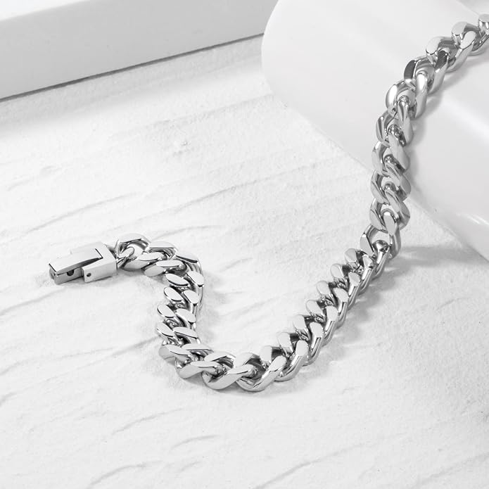 Stainless Steel 8mm Cuban Link Bracelet for Men/Women/Boy,Silver/18K Gold Plated 7/8/9 inch Fashion HIP HOP Jewelry Bracelet for Gifts