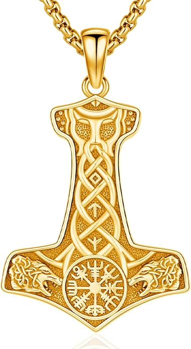 Thors Hammer Necklace/Viking Tree of Life/Valknut/Vegvisir/Triskelion/Sword/Spear Point Arrowhead/Urn Necklace for Ashes/Compass Necklace 925 Sterling Silver Amulet Jewelry for Men Women