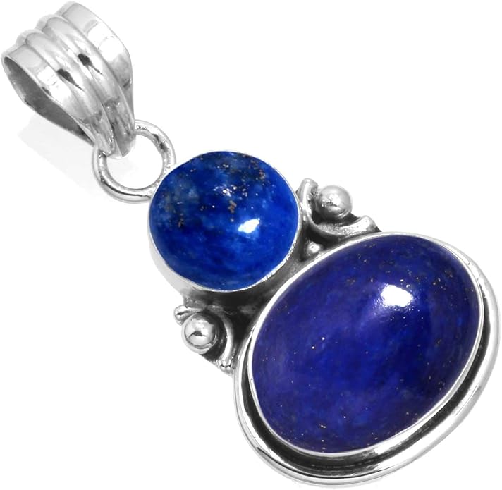 Handmade Genuine 925 Sterling Silver Pendant Necklace Natural Gemstone Crystal, Lapis, Onyx, Amber Oval Round Boho Jewelry For Women