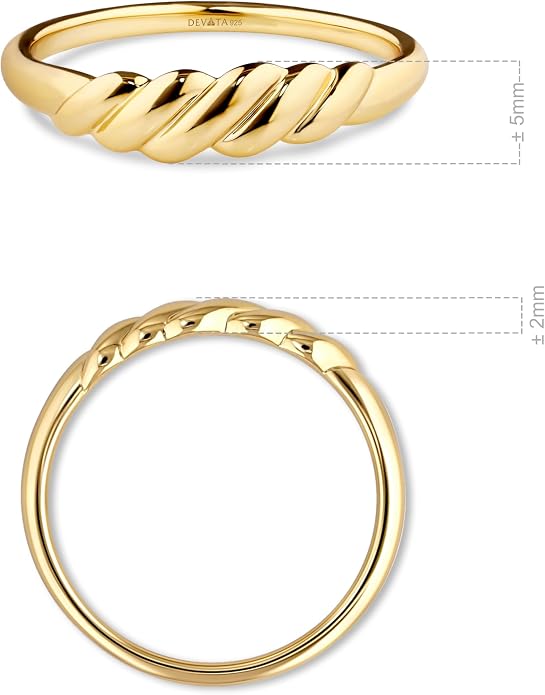 DEVATA Gold or Rhodium Plated Sterling Silver 925 – Eternity, Band Ring for Women – Heart, Knot, Clover, Infinity, Mariner, Cable, Curb, Cuban, Figaro, Daisy, Rope, Ribbed, Dome