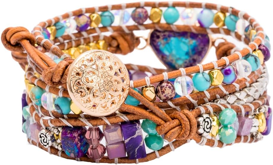 YGLINE Natural Stone Bracelet 3 Wraps Bracelet Handmade Boho Bracelet for Women Bracelet