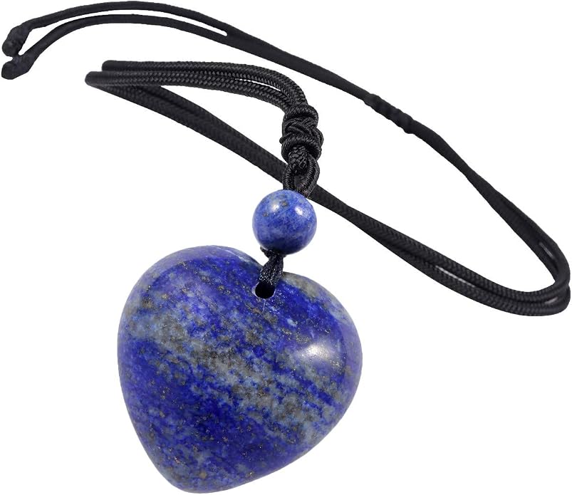 TUMBEELLUWA Carved Stone Heart Shape Necklace Chakra Quartz Pendant with Cord Amulet Healing Crystal Jewelry for Unisex