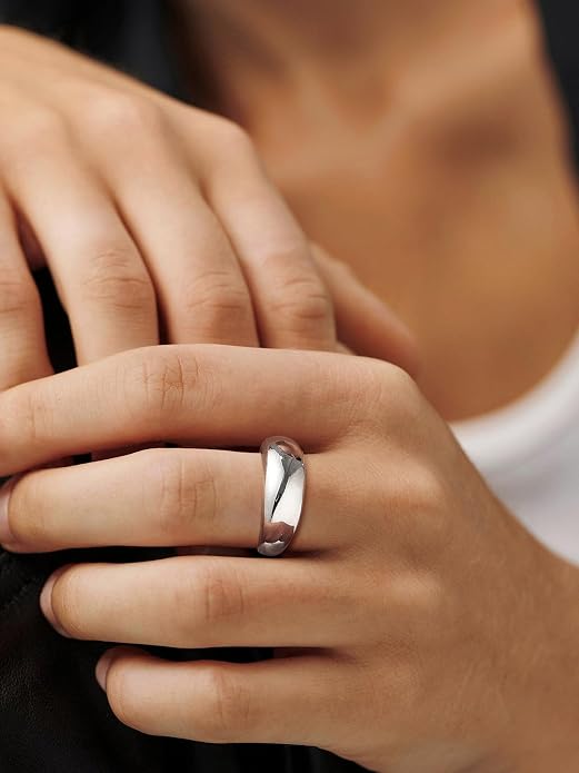 U7 Chunky Gold Dome Rings for Women, Stainless Steel/18KGold Plated/Black Statement Ring Non Tarnish Women Rings, Size 7-12