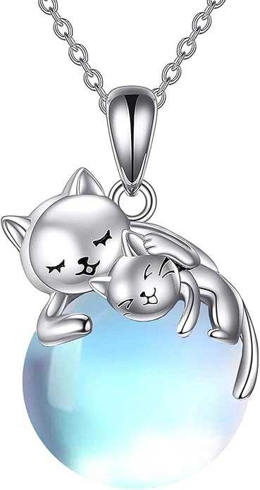 Cat Necklace Sterling Silver Cat Zircon Pendant Gothic Jewelry for Women Animal Lovers Gifts