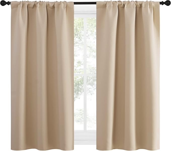NICETOWN Blackout Room Darkening Curtains - Home Decoration Light & Noise Reducing Thermal Insulated Window Draperies with Rod Pocket Top (Biscotti Beige, 2 Panels, 34 inches Wide x 54 inches Long)