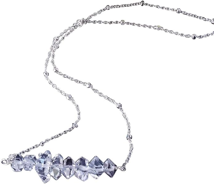 Designed By Stacey Handmade Herkimer Diamond Necklace, Bar Pendant 925 Sterling Silver Jewelry, Gifts for Women, Birthday, Anniversary, Wedding, Prom, Homecoming, 16 to 18" Adjustable Chain
