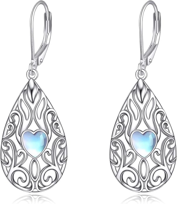 VONALA Filigree Teardrop Earrings for Women Sterling Silver Filigree Teardrop Dangle Earrings Filigree Leverback Earrings for Women Birthday Gift